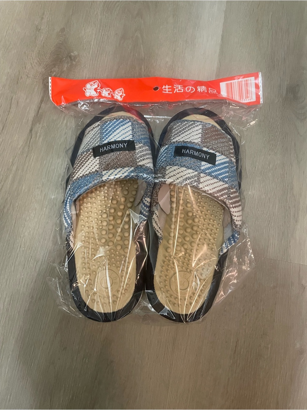Women’s Blue Plaid Slide Slippers